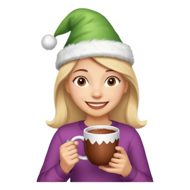 Home vibes, and girl with cacao in hands happy new year sticker