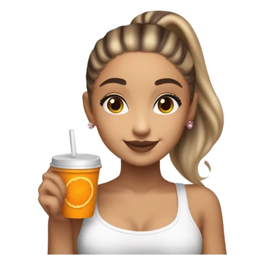 Ariana Grande holding a cup of orange juice and a chocolate chip cookie in the other hand ￼ sticker