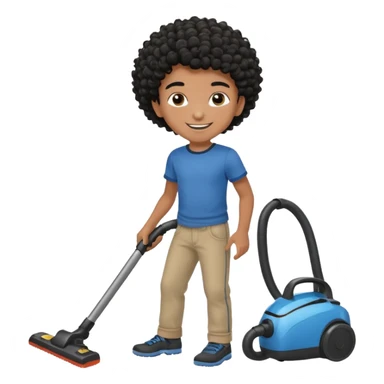Emoji to encourage kids to do chores - should contain something about house chores, ok replace the broom with a vaccum make it atheltic boy 8 years old - egyptian with curly hair but not too curly -  sticker