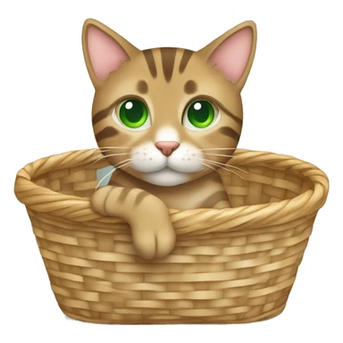 Light brown tabby cat with green eyes sitting in a basket sticker