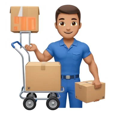 a mover with trolley loaded with a box sticker