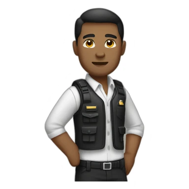 Security agent, white shirt and black pants. and vest. Brownish skin. RAISED HAND. sticker