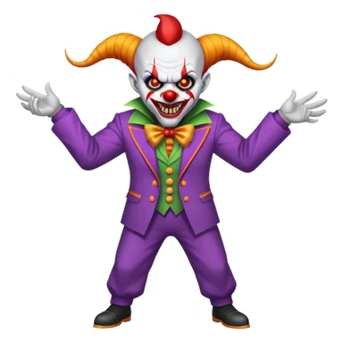 evil clown with horns, fangs, pointed ears, leisure suit, battle-ready, fighting posture sticker