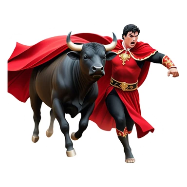 ​Cinematic Realistic black charging bull, against a matador depicted in a flowing red cape, captured in the dramatic moment of confronting a charging bull in a traditional bullring, rendered with dynamic motion and dramatic lighting that encapsulates the intensity and artistry of the spectacle, sticker