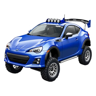 Rally race car Widened Long wheelbase widened pearly midnight satin dark blue  2025 Subaru brz off-road racer chrome nerf bars,side steps mounted under-door-sill climbing rock sliders, and matte silver rear wheels  sticker