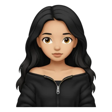  Siyah uzun saçlı ceket giyen esmerimsi kız fazla esmer değil siyah ceket  polar ceket ceket gevşek biraz omzundan çıkıyormuş gibi ve bugday ten rengi sticker