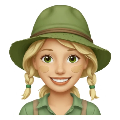 messy green full face clay mask and tourist hat blond woman  smiling and clay mask on full face sticker