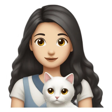 A girl with long dark hair and a white fluffy cat on her left shoulder sticker