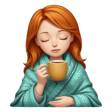 girl with ginger hair inside a blanket sipping coffee eyes closed sticker