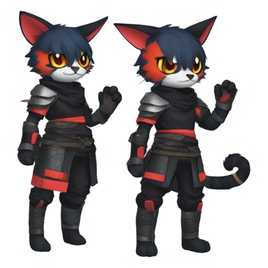 Edgy Shiny Anthro Samurai cool pretty dark Litten-Pokémon-cat-fursona-animal techwear Bandages gloves socks sticker