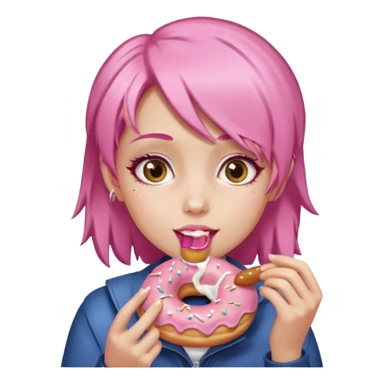 fat girl with pink hair eating donuts sticker