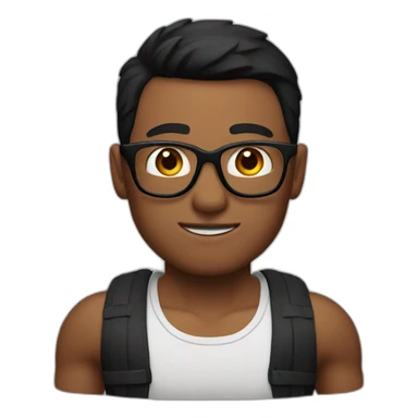 A red skin man, glasses, short black hair, muscle sticker