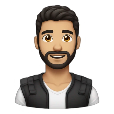 25 year old Hispanic man with a beard and thick eyebrows light skin, black shirt and side fades and a comb over with very dark brown eyes sticker