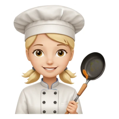 girl chef, wearing a chef hat, holding a frying pan sticker