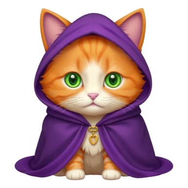 baby orange cat green eyes, in purple cloak sticker