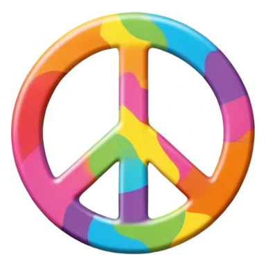 A round hippie colored button with a peace sign in the center sticker