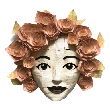  lady face made of 420 origami newspaper roses hemp leaves lantern fairy lights burning paper and hemp leaves in hair  sticker