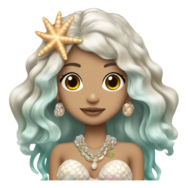 mermaid hime gyaru girl, brunette hair, shell jewellery  sticker