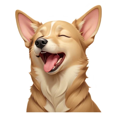 Cinematic Cute Yawning Domestic Dog Portrait Emoji, Head tilted slightly with a dramatic, wide-open yawn, showcasing a plush, inviting coat with gently drooping ears and half-closed, drowsy eyes, Simplified yet irresistibly adorable features, highly detailed, glowing with a soft, cozy glow, high shine, relaxed yet expressive, stylized with a dash of playful whimsy, soft glowing outline, capturing the essence of a sleepy yet affectionate dog that seems ready to stretch out for a nap! sticker