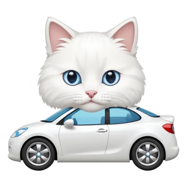 Please create a small emoji the size of 🚗 featuring a pure white cat with blue eyes on a white car viewed from side. Again it is necessary that the emoji must be extremely small, much smaller than a standard sized sticker. sticker