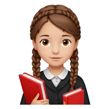 brown braid hair girl kid, student, black gile, red book sticker