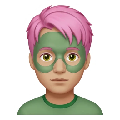 pink haired man with full full face green clay mask sticker