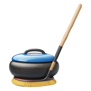 An icon showing a close-up of a curling stone sliding across the ice with a broom beside it. The scene is set in a brightly lit stadium, with detailed spectator stands in the background. Transparent background highlights the focus, skill, and atmosphere of the curling sport. sticker