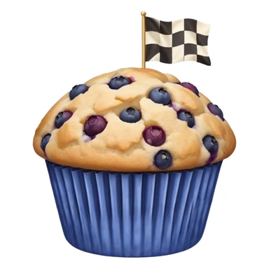 Blueberry muffin with a checkered race flag  sticker