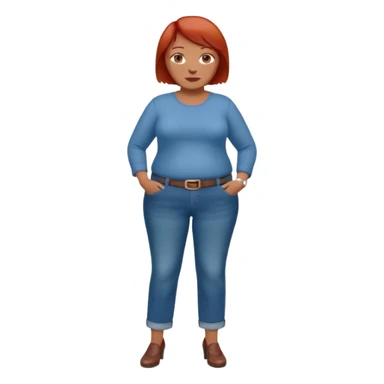 Lazy old Short woman with straight short red hair and fat tummy..wears business casual jeams and full sleeve  tshirt. Not smart looking ill fitting clothes sticker