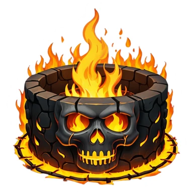 A circular pit (looking top down) with fire and skulls inside, in a dark and gritty style like your bleeding skull art sticker
