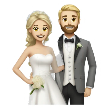 Brunette bride and blond hair with beard groom posing together sticker