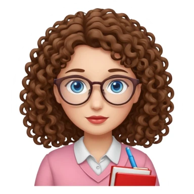 teacher blue eyes glasses curly brown hair long kind valentine sticker