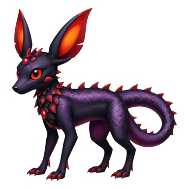 Gothic Black red purple Scaley Exotic Salandit-Umbreon-Houndoom-Fakémon-hybrid-creature (full body), 4 legs sticker
