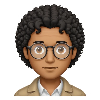a man with curly hair and circular glasses and a bears with brown skin  sticker