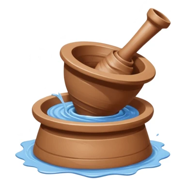 Realistic image of a potter's wheel in action, shaping wet clay into graceful shapes, water splashing gently sticker