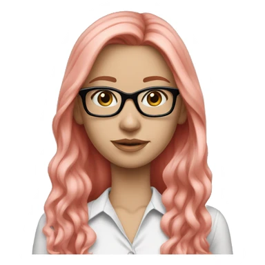 White-girl-with-long-hair-red-head-blue-eyes-wearing-glasses-blouse-formal-pink sticker