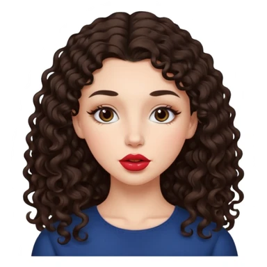 White girl with dark curly long middle part hair kiss sticker