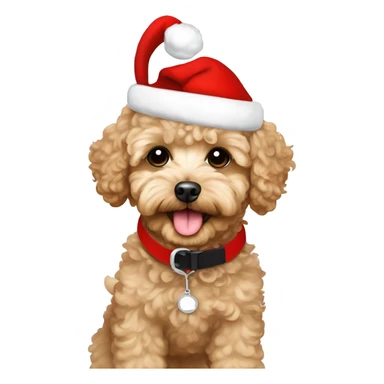 Cute tan curly Maltipoo with Santa hat and collar that says Milo  sticker