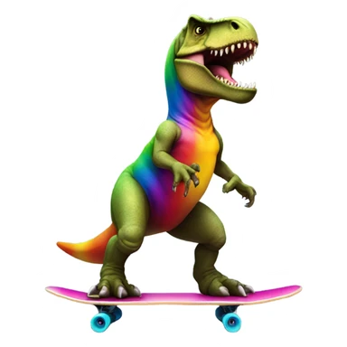T. rex on a rainbow skateboard  sticker