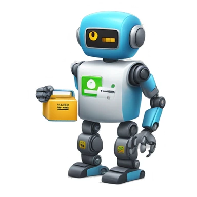call center robot looks like friendly robot with a battery icon on his chest (he's working for a battery shop) sticker