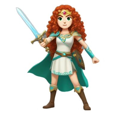 a white girl with long red curly hair and freckles, cosplaying Princess Zelda posing and ready for a fight sticker
