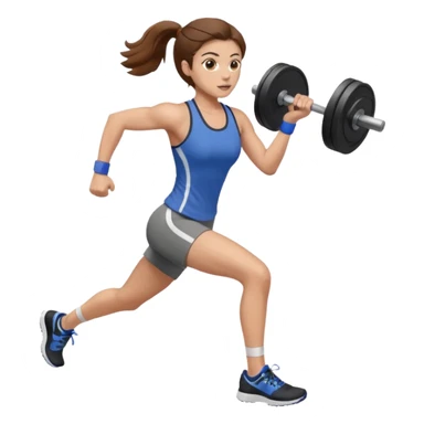 one women running and lifting weights. brown hair, light skin, hazel eyes. sticker
