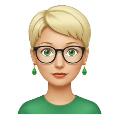 femme 40 ans lunettes cheveux très courts blonde anneaux oreilles yeux verts sticker