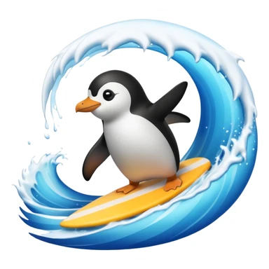 a penguin surfing with a wave splash sticker