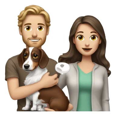 Brunette Woman holding Tri Merle long haired Dachshund with brown haired   sticker