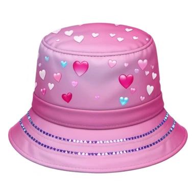 Pink ombre bucket hat with hearts and glitter sticker