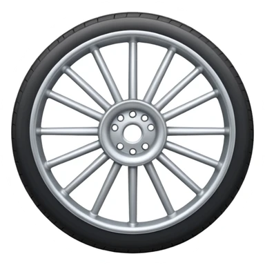 Realistic front-view wheel with perfectly symmetrical design, evenly spaced straight spokes, equal distance between each spoke, centered composition, smooth metallic texture, clean edges, no background. sticker