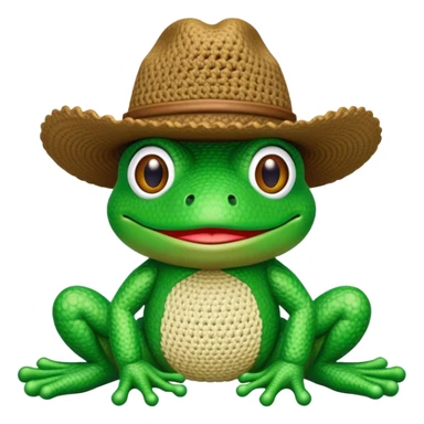 crocheted frog wearing cowboy hat sticker