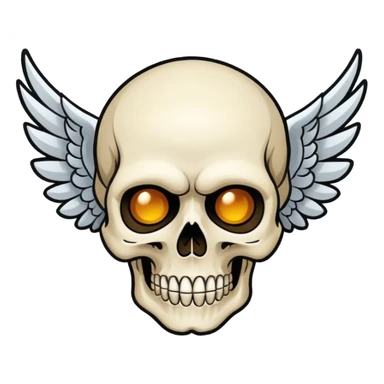 Create an emoji depicting a skull with wings, This image should be rendered in a bold, graphic novel style, capturing the raw intensity and artistry synonymous with Avenged Sevenfold.  sticker