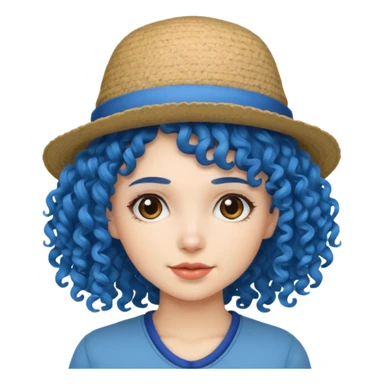 blue curly with opticals haired women with hat sticker